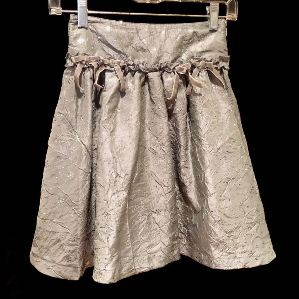 TCP Girls Gray Crinkle Satin & Sparkle Skirt Size 6X/7 Adj. Waist Christmas